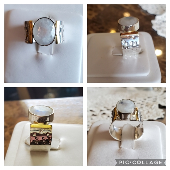 Genuine 7ct Faceted Rainbow Moonstone Ring Size 8 - Picture 3 of 8